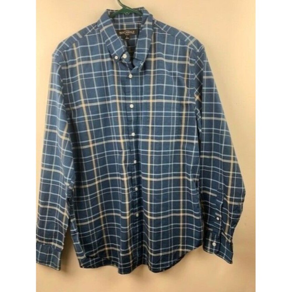 J Crew Mercantile Flex Mens Shirt Size L Blue Plaid Long Sleeve